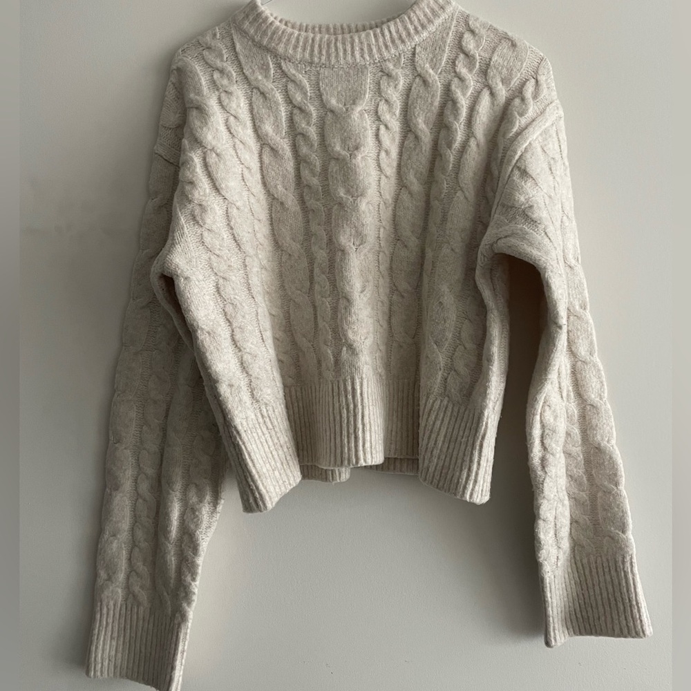 Women's Cable Crewneck Pullover Sweater - A New Day in Oatmeal